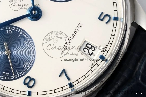 MIROTIME 0413 ZeroBulk Portuguese Real PR IW500715 SS AZF 1:1 Best Edition White Blue Dial on Blue Leather Strap A 7034